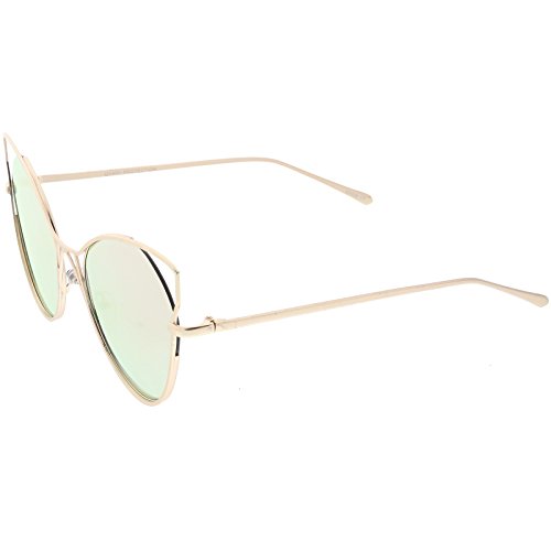 zeroUV - Oversize Semi Rimless Metal Cut Out Mirrored Flat Lens Cat Eye Sunglasses 60mm3