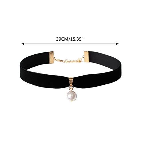 [Wegiwuca] Retro Punk Black Velvet Choker Gothic Collar Choker Pearl Pendant Necklace Fashion Jewelry for Teen Girls Women with Heart for Women Men and Leash - Image 3
