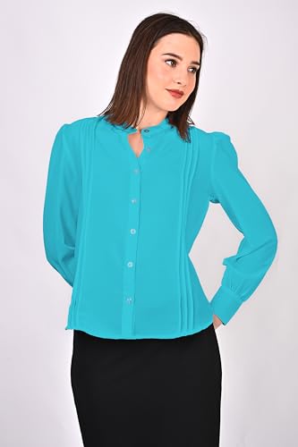 Image of Women's Regular Fit Solid Pleated Cotton Blend Shirts