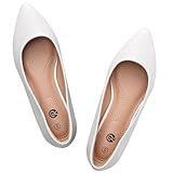 Rekayla White Flats for Women Pointed Toe Ballet Flats Shoes for Women Comfortable Slip On Dress Shoes for Work Office Casual Daily Wear, PU White Size 8