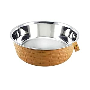 Foodie Puppies Stainless Steel Pet Feeding Woven Bowl – 1500ml (Brown – Large) for Medium to Large Dogs | Sturdy Base, Food/Water Feeding Bowl | Non-Toxic & 100% Safe for Pets