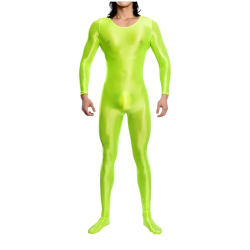 Men Fashion Shiny Full Bodysuit Metallic Glossy Jumpsuit Romper Club Party Workout Solid Color Cosplay Costume