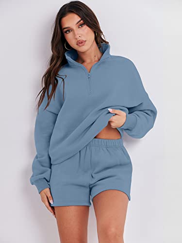Anrabess Women's Oversized 2 Piece Lounge Sets Fall Outfits 2023 Long Sleeve Cozy Casual Pajamas Shorts Sweatsuit Matching Set Ci775-Shenlan-S #TOP2