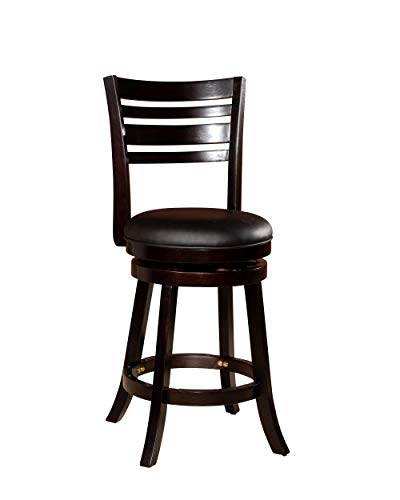 Dty Indoor Living Granby Slat Back Bonded Leather Swivel Stool,24" Counter Height, Espressol Finish, Black Leather Seat #TOP7