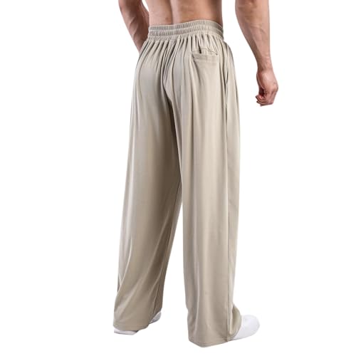 Mens Casual Wide Leg Pants Elastic Drawstring Waist Baggy Pant Lightweight Cool Summer Outdoor Yoga Pant with Pockets4