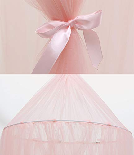 Oldpapa Princess Bed Canopy For Girls With Children Round Lace Dome Netting Curtains Mosquito Netting For Crib Up To Twin Size Girls Bed,Pink #TOP3