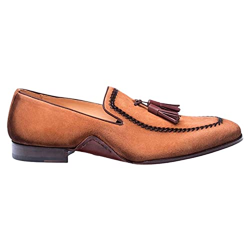Mezlan Plazza Mens Luxury Italian Loafers - Rich Antiquated Suede Shoes With Leather Sole - Handcrafted In Spain - Medium Width (12, Cognac) #TOP2