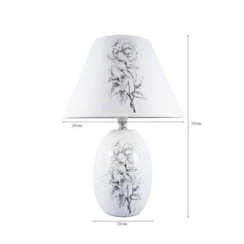 Image of ELARE Ceramic Base Floral Table Lamp with Fabric Shade, Rose Artwork Design, Includes LED Bulb, Inline Switch, Anti-Slip Base - 36cm