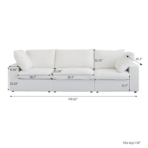 Image of JACH Modular Sectional Sofas for Living Room, Deep 3-Seats Convertible Couch, Cushion Covers Removable, Modern Cloud Sectional Couches for Apartment (White), 120WE-3