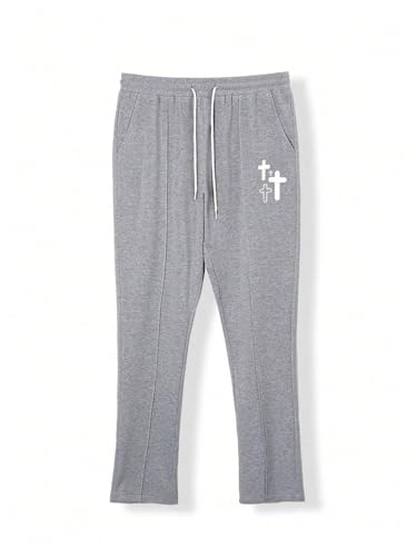 WDIRARA Men's Graphic Printed Stacked Sweatpants Flared Leg Y2K Drawstring Waisted Casual Jogger Pants with Pockets3