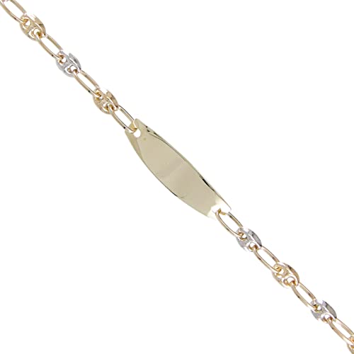 Bracelet Enfant Or Bicolore - Jaune et Blanc - Gourmette - Maille Grain de Café - Gravure Offerte
