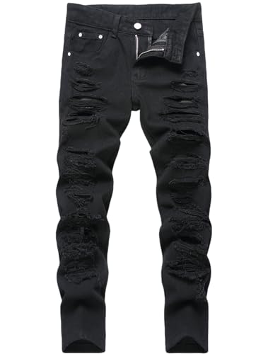 Boy's Ripped Jeans Stacked Destroyed Distressed Skinny Fit Fashion Comfy Denim Jeans Pants