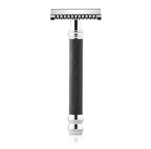 Image of Parker 26C -Black Handle Three Piece Open Comb Double Edge Safety Razor & 5 Premium Platinum Double Edge Razor Blades