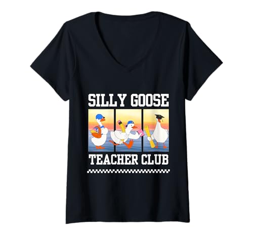 Donna Silly Goose Teacher Club | Funny Back to School Tee Maglietta con Collo a V
