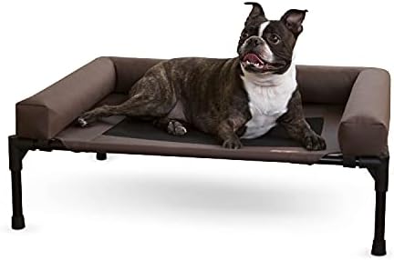 K&H Pet Products Original Pet Cot Outdoor Elevated Dog Bed with Removable Bolsters - Chocolate/Black Mesh, Medium 25 X 32 X 7 Inches