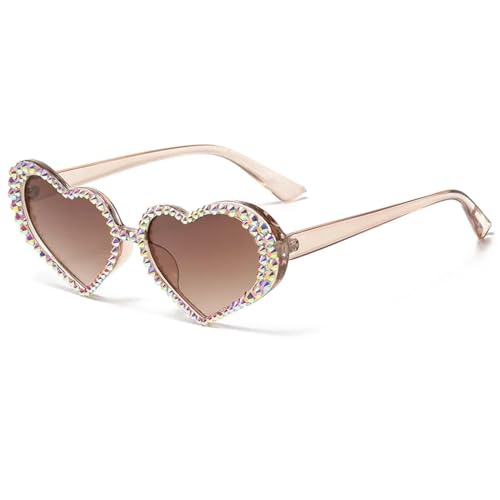 Lunettes de soleil cœur anti-éblouissement strass chic de luxe