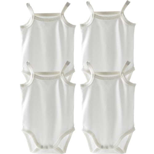 Consejos para Comprar Camisillas para Bebé de esta semana. 44 Body sin mangas con tirantes delgados para bebé y niña, playera sin mangas de algodón para bebé, paquete de ropa de verano para bebé, 4 Piezas Blanco, 12-18 Meses