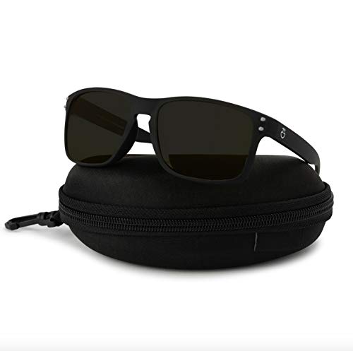 Polarized Sunglasses For Men | Fashion Retro Mens Sunglasses Polarized UV Protection - PC Frame & Rubber Finish Square Fishing Biking Sport Sun Glasses - REVO Coating | Includes Case (Smoke)