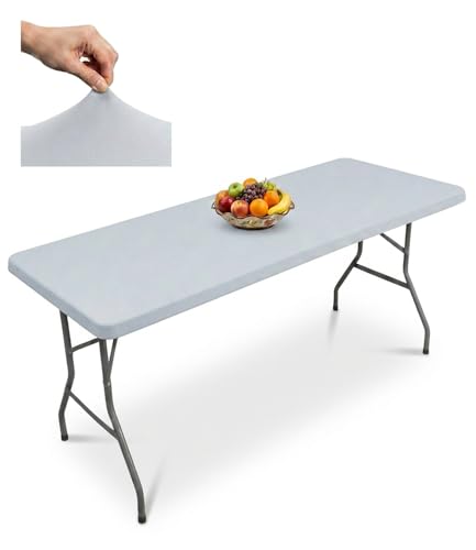 Morbuy Nappe Rectangulaire 183 x 76 CM avec Bord Élastique, Gris Nappe de Table Anti Tache pour...