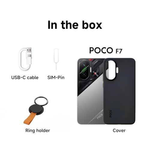 POCO F7 Smartphone, 12+512GB, Black, Flagship Snapdragon® 8s Gen 4, 6500mAh battery, 50MP Sony camera with OIS, 6.83" 1.5K 120Hz AMOLED display (No power adapter included)