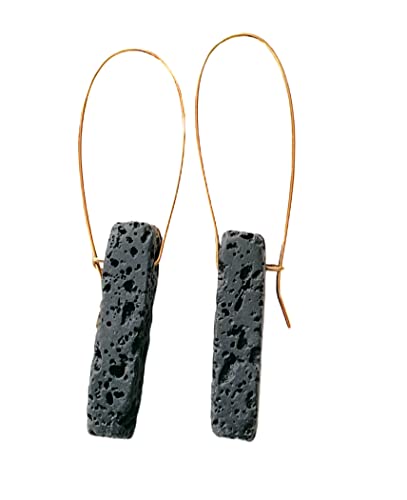 Lava Stone Essential Oil Diffuser Modern Hoop Earrings (Pillar Stone, Gold)