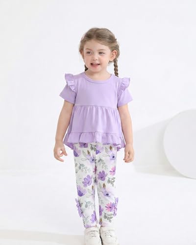 Image of Weebaby Baby Girl Clothes Infant Toddler Girl Clothing Ruffle Shirt High Low Top Floral Allover Pant Little Girls Clothes