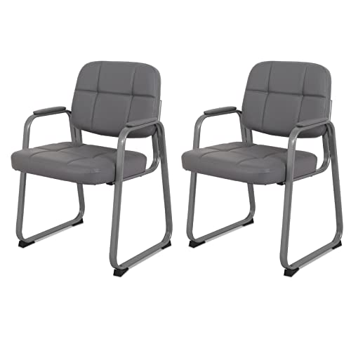 Image of CLATINA Classic Reception Chair with Padded Armrests and Sled Base, Ergonomic Guest Chair for Office Conference Waiting Meeting Room, Grey (2 Pack)