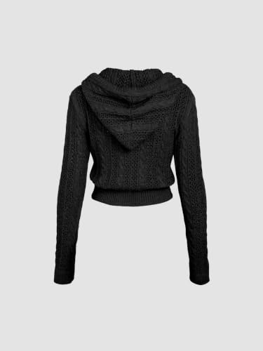 Image of CIDER Womens Hooded Zipper Hollow Out Knit Cardigan