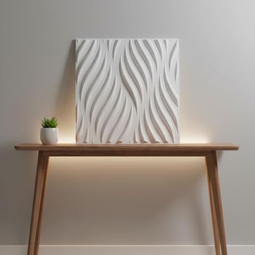 Kayra Decor 3D Wall Panels | SGS Certified & USA Standard Approved | Wave Design – White Color | 19.7' x 19.7' (Pack of 12) – Covers 32.28 Sq. Ft | Premium Home & Office Wall Decoration
