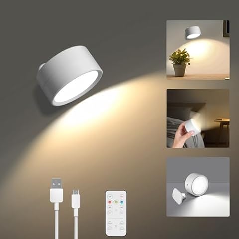 AiQInu Applique Murale Interieur, Applique Murale Led Rechargeable, Applique Murale Rotative à 360° Avec Télécommande, Commande Tactile 3 TempéRatures De Couleur Cover