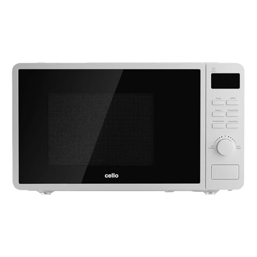 Cello Digital 800W Freestanding Microwave, 20 Litre Capacity with 25cm Turntable, Features Weight and Time Quick Defrost Setting and 8 Cooking Functions – In White