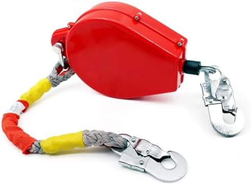 Heavy-Duty Retractable Lanyard, Self-retracting Lifeline, Fall Arrest Protection, Dual-Shell Alloy Steel Hooks, Steel Cable, Red(5m/16.4ft)