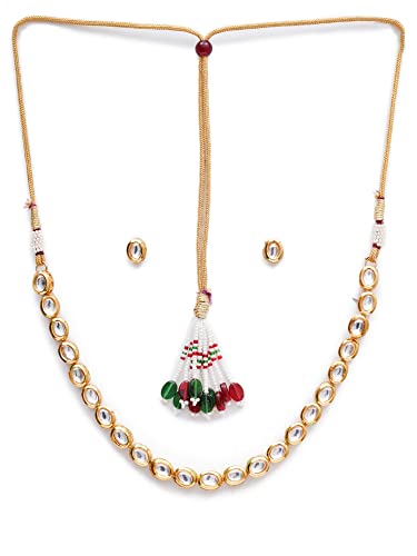 Karatcart Gold Plated Oval Shaped Polki Kundan Necklace Set for Women - Image 5