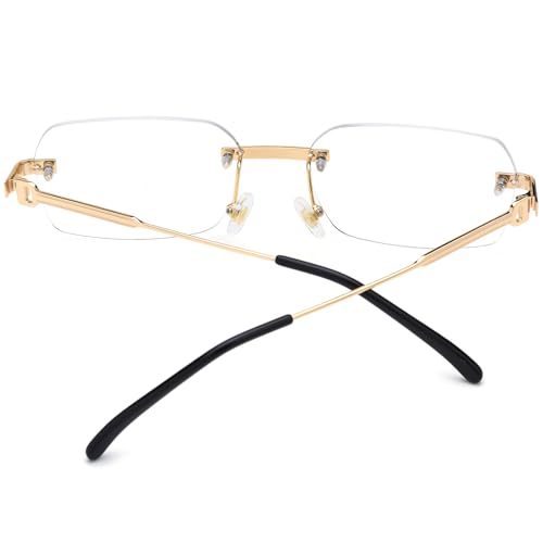 Image of HEPIDEM Vintage Style Rimless Rectangular Metal Eyeglasses for Men,New Frameless Square Optical Glasses Frame