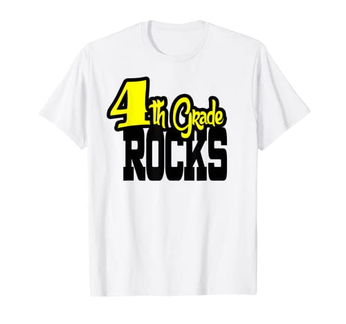 Maglietta da studente della camicia dell'insegnante della scuola gialla di 4th Grade ROCKS Maglietta