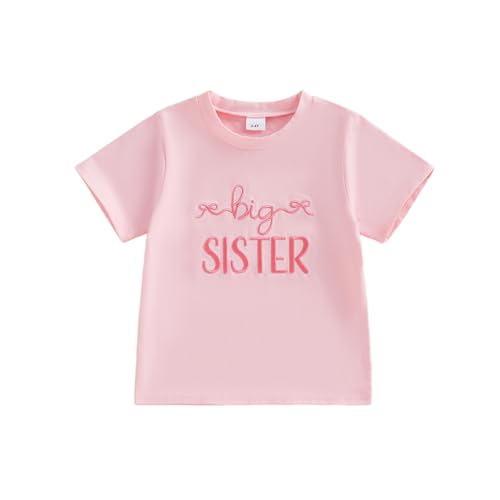 Image of GOOCHEER Summer Big Sister Little Sister Matching Outfit Newborn Baby Girl Short Sleeve Romper Toddler Girl T-Shirt Tops
