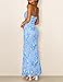 MEROKEETY Women's Floral Strapless Maxi Dress 2026 Summer Mesh Tube Bodycon Formal Wedding Guest Cocktail Party Long Dresses, Blue, Small