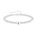 DORANA Sterling Silver Bracelet For Women Silver Initial Heart Bracelet Non Tarnish 925 Beaded Bracelets For Women Girls Hypoallergenic Friendship Daughter Bracelets,K