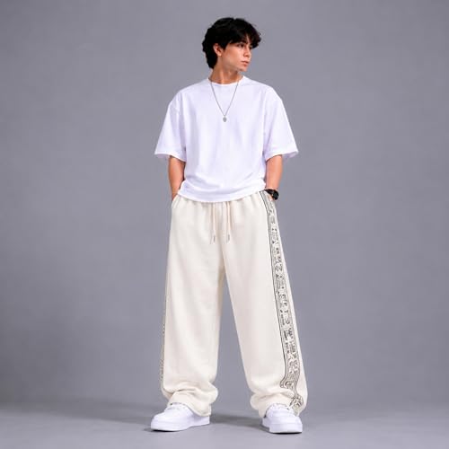 Image of Men Baggy Printed Track Pant | Loose Fit Casual Lower for Men | Everyday Wear