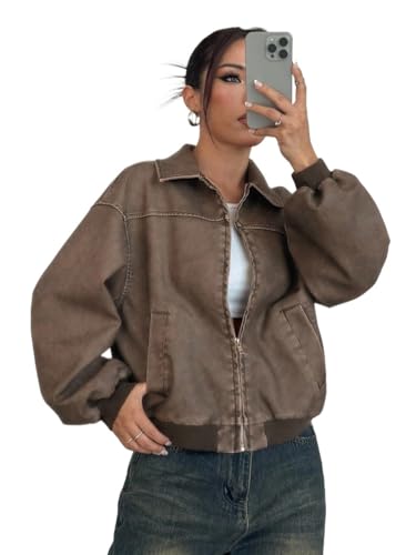 Chic Bronze PU Leather Jacket for Women – Perfect for Fall & Winter (Large)