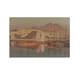 吉田 博 画家 木版画『潮を待つ』 ポスター クール 壁アート キャンバス パネル オフィス装飾 ぶら下がる 版画 ギフト12x18inch(30x45cm)