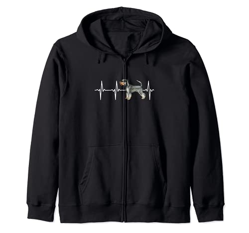Miniature Schnauzer Heartbeat Love My Dog Zip Hoodie, Black