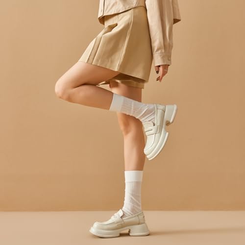 Image of BEAU TODAY Chunky Loafers Women,Patent Full Grain Leather Loafers for Women,Comfortable Slip-on Fashion Platform Shoes, Non Slip Business Casual Work Office Square Toe Dress Shoes