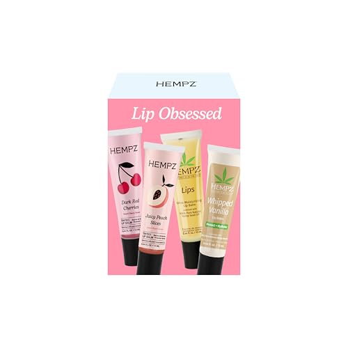 Hempz New Lip Balm Gift Set Juicy Peach Dark Red Cherries Original and Whipped Vanilla 4 Pack Set