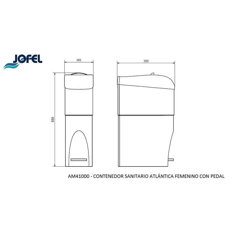 x Jofel - AM41600, Contenedor Sanitario Femenino, Con Pedal, Para Depositar Compresas Femeninas, Tapa Superior Extraible, Trampilla para Depositar las Compresas, 15 L Color Negro