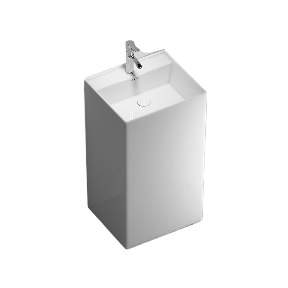 Pedestal Sink White Porcelain Bathroom Pedestal Sink Combo One Piece with Faucet and Drain Kit