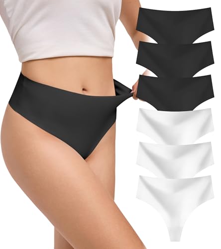 Image of DEANGELMON Seamless G-string Thongs for Women - No Show Thong Underwear Low Rise Stretch Panties Workout Pack