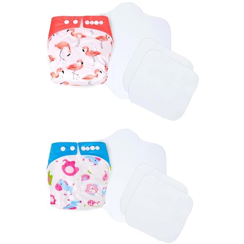 Image of Ambaby Cloth Diapers Combo Pack Quick Dry Comfort Gots Certified Free Size Button Adjustable, Washable, Reusable, Multilayered Cotton Pads And Boosters, Birds And Animals Blue Printed - Pack Of 2