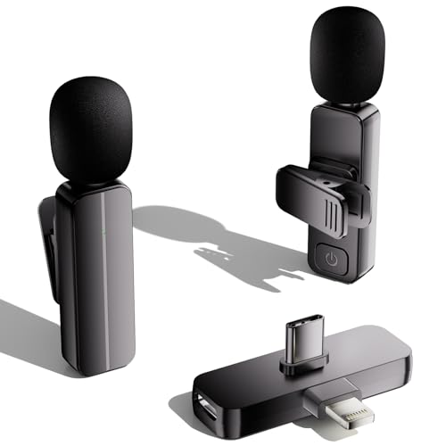 2 Pack Wireless Mini Lavalier Lapel Microphone for iPhone,Android Phone(2 in 1) – 65ft Cordless Clip on Dual Mics with Noise Reduction 6H Working Time for Video Recording Vlogging, YouTube,(Black)