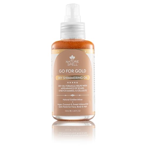 Nature Spell Go For Gold Dry Shimmering Oil For Face, Body & Hair 100 ml, Nourishing & Glowy Body Shimmer, Made In The UK